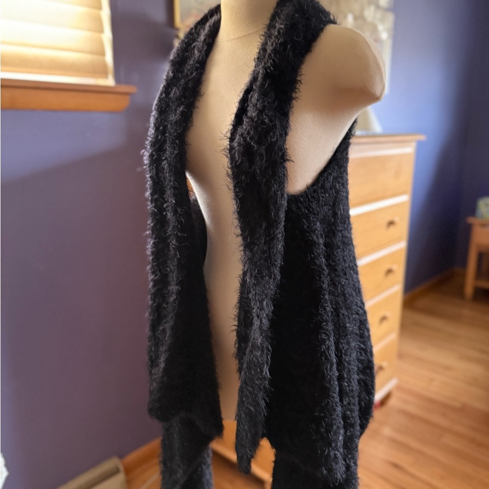 Black Fuzzy Open Front Vest